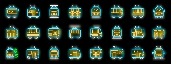 set of tram or trolleybus neon icons showing vector image