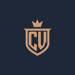 cv monogram initial logo with shield and crown vector image