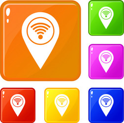 Map pin pointer with wi fi symbol icons set vector