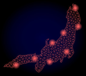 Polygonal 2d mesh map of honshu island with red vector