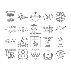 quantum technology data network icons set vector image