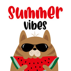 Cool Cat with Watermelon Slice - Summer Vibes vector image