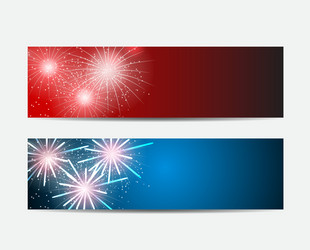 Glossy fireworks website header and banner set vector