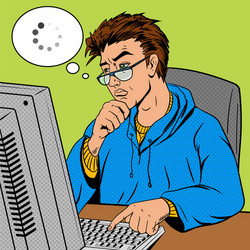 coder programmer at work comic book style vector