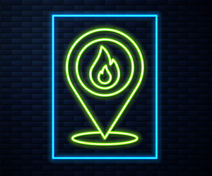 glowing neon line map pointer with fire flame icon vector image