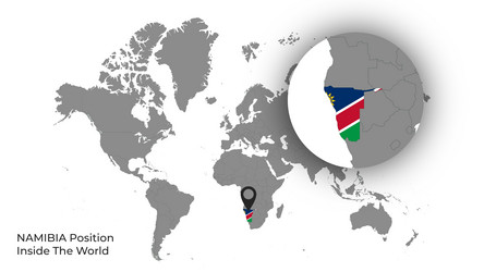 namibia position inside the world with flag in map vector image