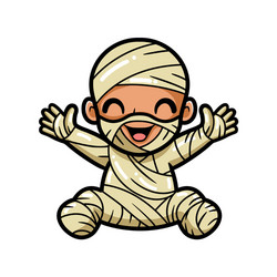 cute little boy mummy cartoon raising hands vector