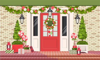 Festive Christmas Door Decoration Vector Image