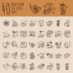 Tea hand draw icon set - cup bag kettle vector