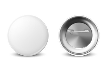 3d realistic blank white round button badge vector