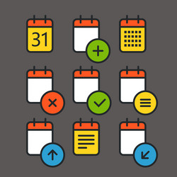 different calendar color icons set with rounded vector image