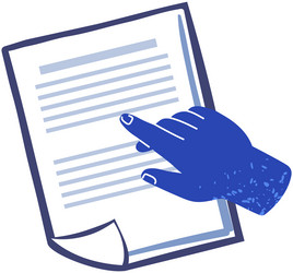 Human hand points to paper with data person vector