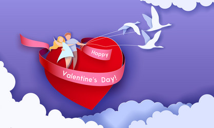 valentines day card with couple flying on heart vector