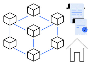 blockchain network with documentation and property vector image