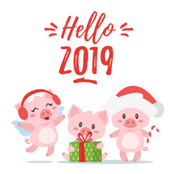 Happy New Year & Christmas Pigs Vector Image