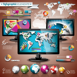 world map and information graphic on shiny display vector image