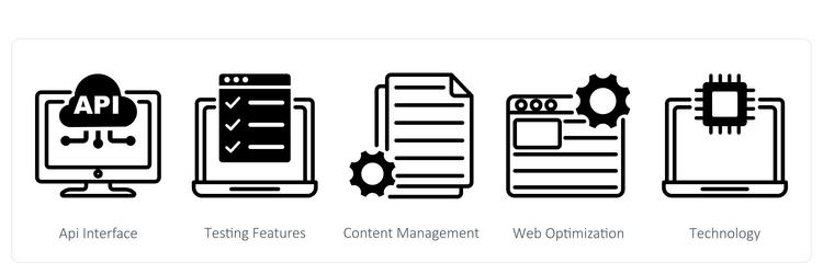a set of 5 web design icons as api interface vector image