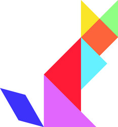 colorful tangram puzzle in cat shape on white vector image