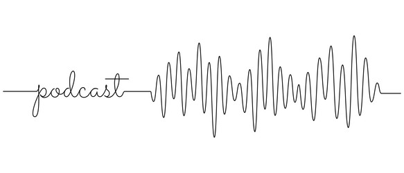 Continuous one line drawing of text podcast vector