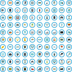 100 computer goods icons set flat style vector