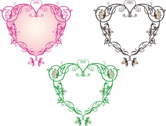 A set decorative floral hearts in art vector