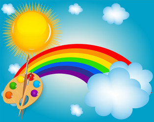 Sun clouds rainbow birds nature frame border Vector Image
