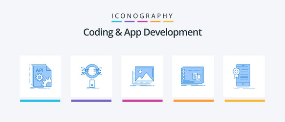 coding and app development blue 5 icon pack vector image