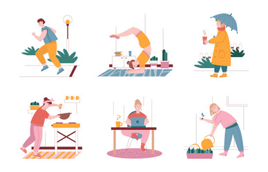 man and woman characters in daily routine vector