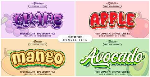 text style effect bundle set mix fruit grape vector image