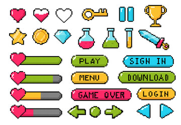 8bit buttons set vector