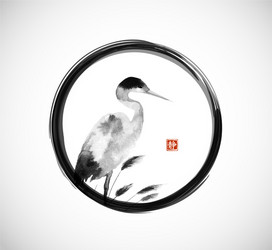 Black Heron in Enso Circle Vector Image