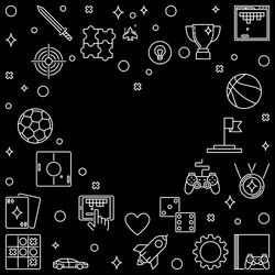 frame with video game outline icons in heart shape vector image