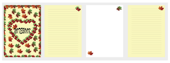 notebook and pages layout with autumn leaves vector image