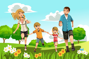 family running in park vector