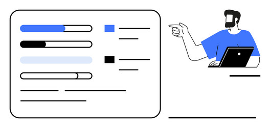man explaining progress bars on a whiteboard vector image
