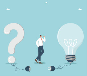 man thinks between a question mark and turned vector image