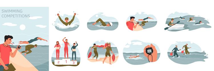 swim open water flat composition set vector