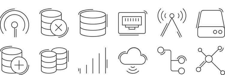 12 set linear network and database icons thin vector image