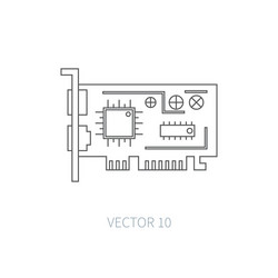 Flat line computer part icon - video card vector