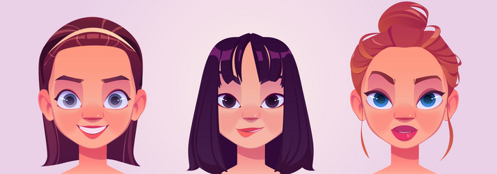 Girl avatars young female characters faces set vector