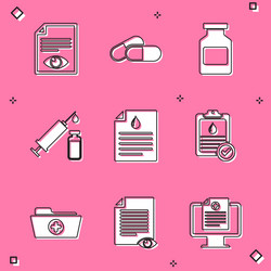 Set paper page with eye medicine pill or tablet vector