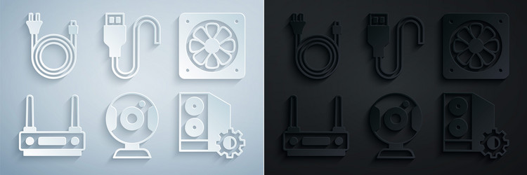 set web camera computer cooler router and wi-fi vector image