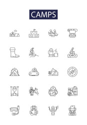 camps line icons and signs outdoors vector