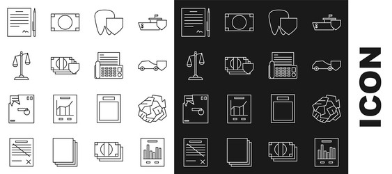 set line document with graph chart crumpled paper vector image