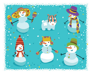 Funny snowmen set Royalty Free Vector Image - VectorStock