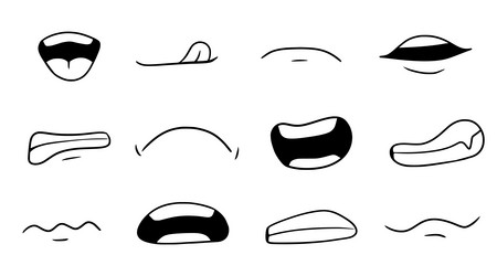 cartoon mouth smile happy sad expression set vector