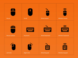 mouse and keyboard icons on orange background vector