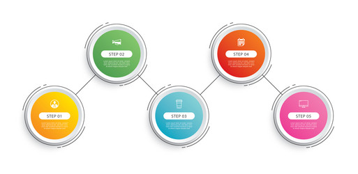 infographics circle timeline with 5 number thin vector image