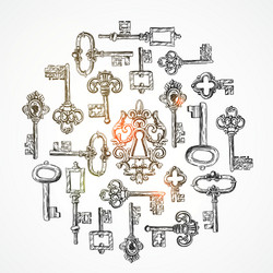 Vintage locks and keys sketch keyhole victorian Vector Image