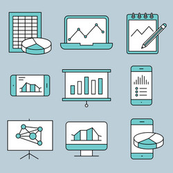 analysis statistics line icons vector image